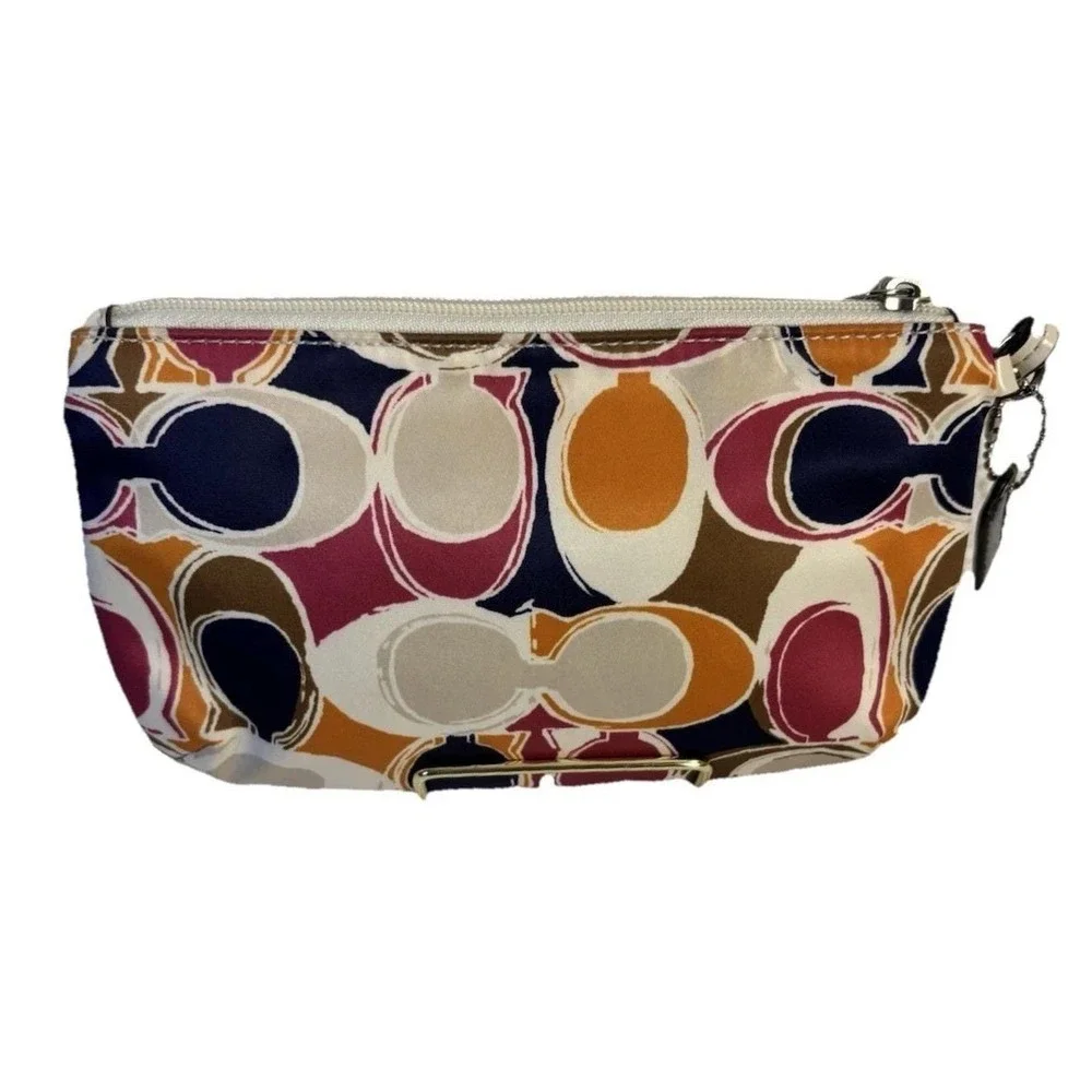 Coach‎ Poppy C Print Satin Wristlet Multicolor White Patent Leather Turnlock